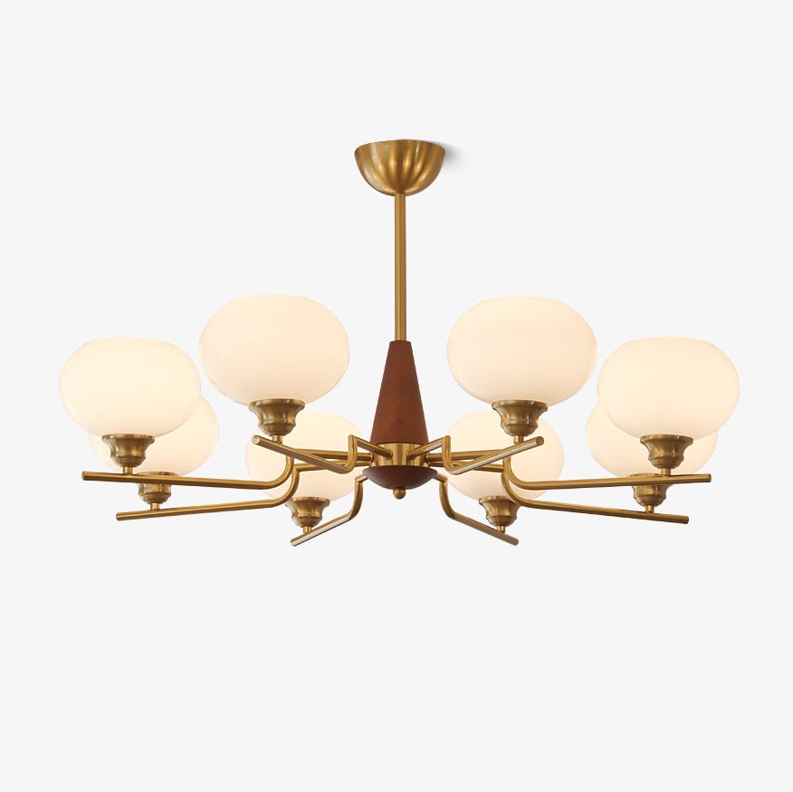 Lustra Chandelier en Noyer avec Globes en Verre Opale - Neutralighting
