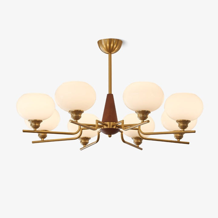 Lustra Chandelier en Noyer avec Globes en Verre Opale - Neutralighting