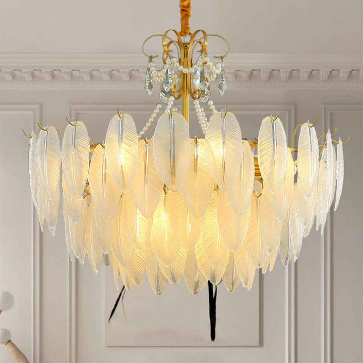 Kristy Suspension Plume Moderne, Cuivre/Verre, Doré, Salon - Neutralighting