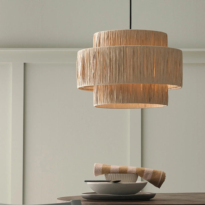 Ritta Rattam Suspension Ronde Simple, Métal/Rotin, Marron, Chambre à Coucher/Librairie - Neutralighting