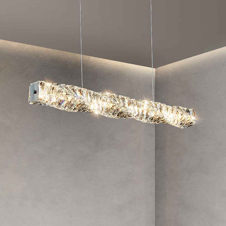 Kristy Suspension Linéaire Simple, Acier/Cristal, Or/Argent, Bar/Cuisine - Neutralighting