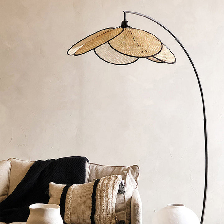 Ritta Lampadaire Fleur Naturel, Métal/Rotin, Beige, Salon/Chambre - Neutralighting