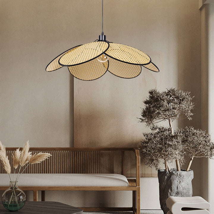 Ritta Suspension Fleur Moderne, Métal/Rotin, Noir/Blanc, Salon - Neutralighting