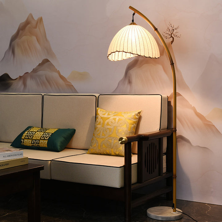 Muto Lampadaire Bambou Simple, Métal/Tissu, Blanc, Salon - Neutralighting