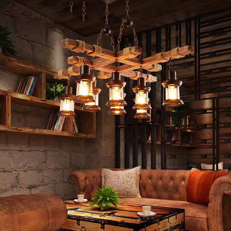 Epoch Industriel LED Classique Lustre Bois Métal Verre Salon/Bar - Neutralighting