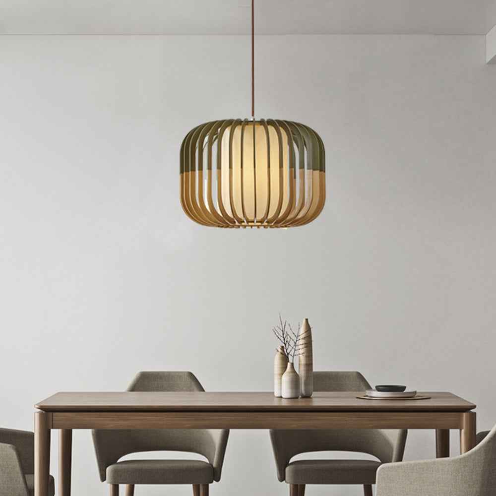 Muto Suspension cylindre Rustique, Bois/Tissu, Vert/Marron, Chamber à Coucher - Neutralighting