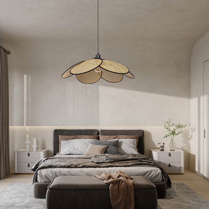 Ritta Suspension Fleur Moderne, Métal/Rotin, Noir/Blanc, Salon - Neutralighting