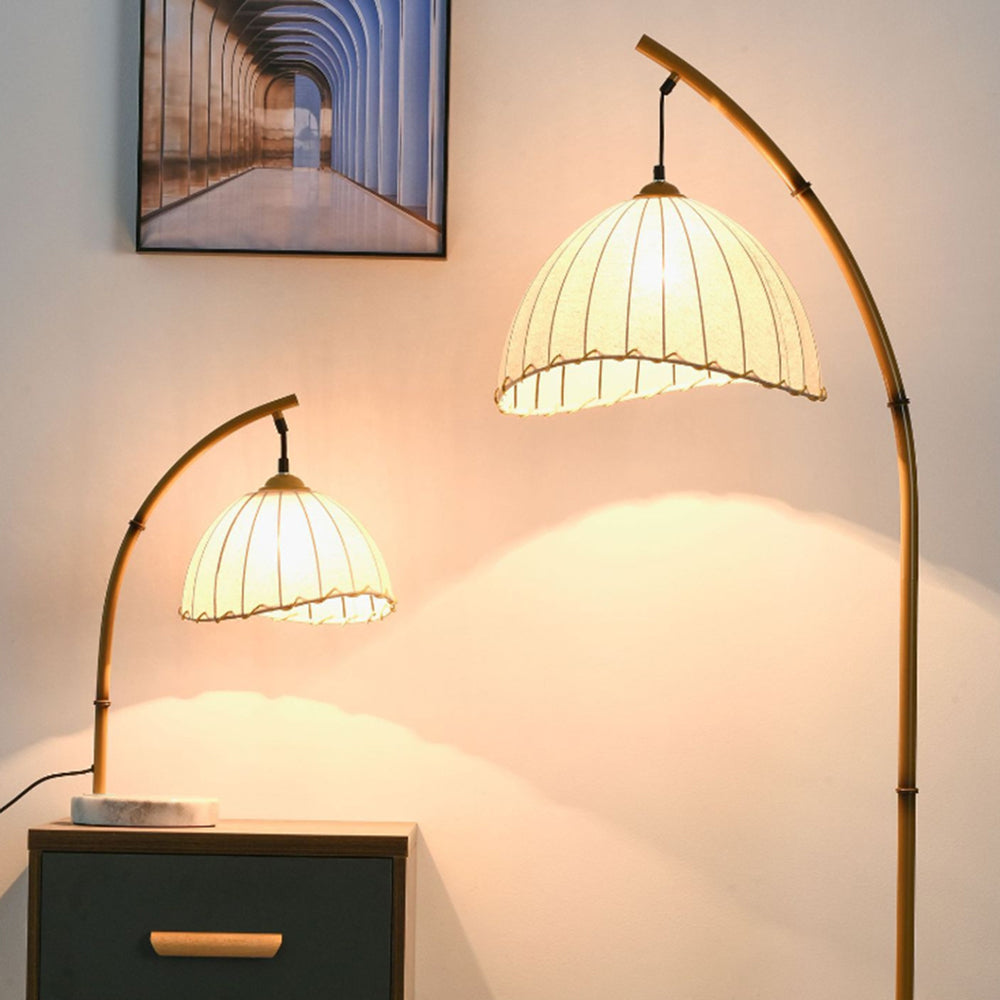 Muto Lampadaire Bambou Simple, Métal/Tissu, Blanc, Salon - Neutralighting
