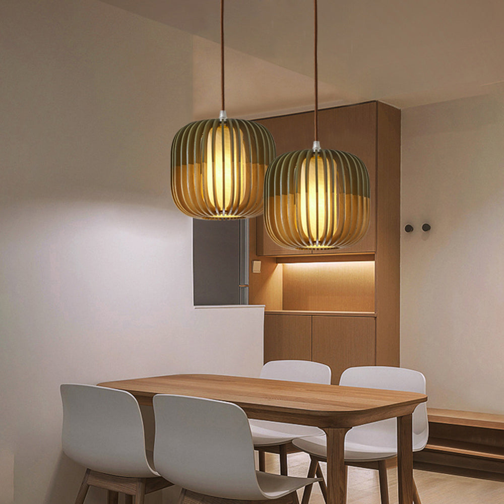 Muto Suspension cylindre Rustique, Bois/Tissu, Vert/Marron, Chamber à Coucher - Neutralighting