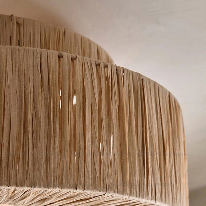 Ritta Rattam Suspension Ronde Simple, Métal/Rotin, Marron, Chambre à Coucher/Librairie - Neutralighting
