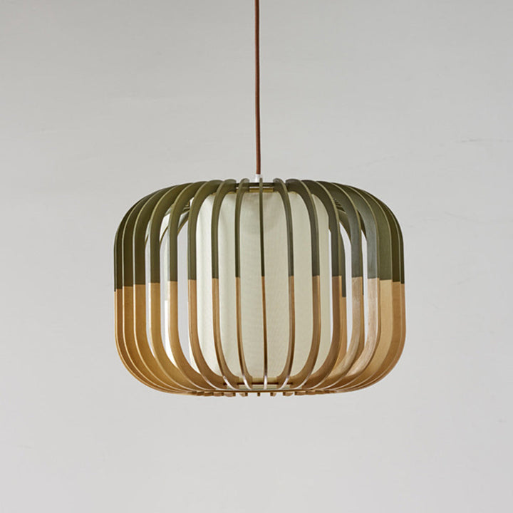 Muto Suspension cylindre Rustique, Bois/Tissu, Vert/Marron, Chamber à Coucher - Neutralighting