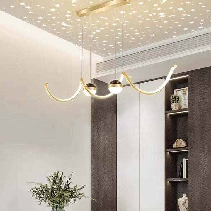 Arisha Suspension Linéaire Nordique, Métal/Acrylique, Noir/Blanc/Doré, Salon - Neutralighting