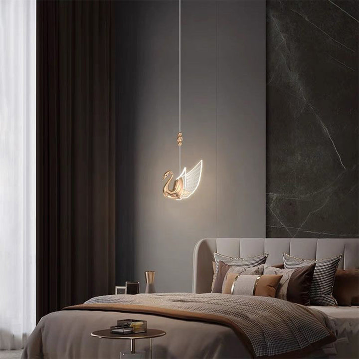 Arisha Design Luminaires Suspensions Cygne Moderne LED Métal/Acrylique Doré Rosé Salon - Neutralighting