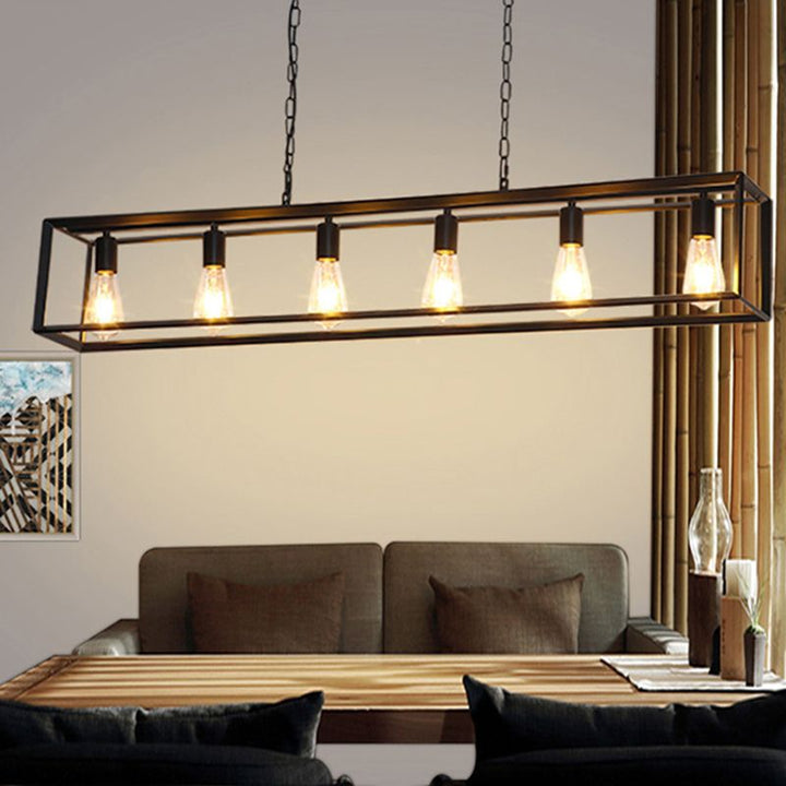 Silva Rectangle Vintage LED Suspension Noir Laiton Métal Salon - Neutralighting