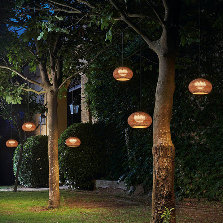 Ritta Moderne LED Suspension Café Beige Métal/Rotin Extérieur - Neutralighting