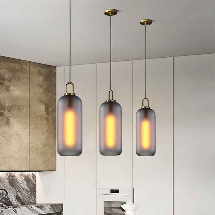 Valentina Luminaires Suspensions Cylindre Moderne Métal/Verre Gris Fumé/Clair Salon/Bureau - Neutralighting