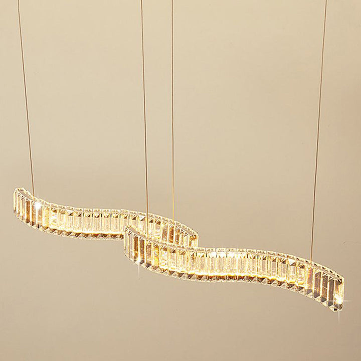 Kristy Luminaires Suspensions LED Wave Moderne Grande Cristal Métal Argent/Or Salon/Cuisine - Neutralighting