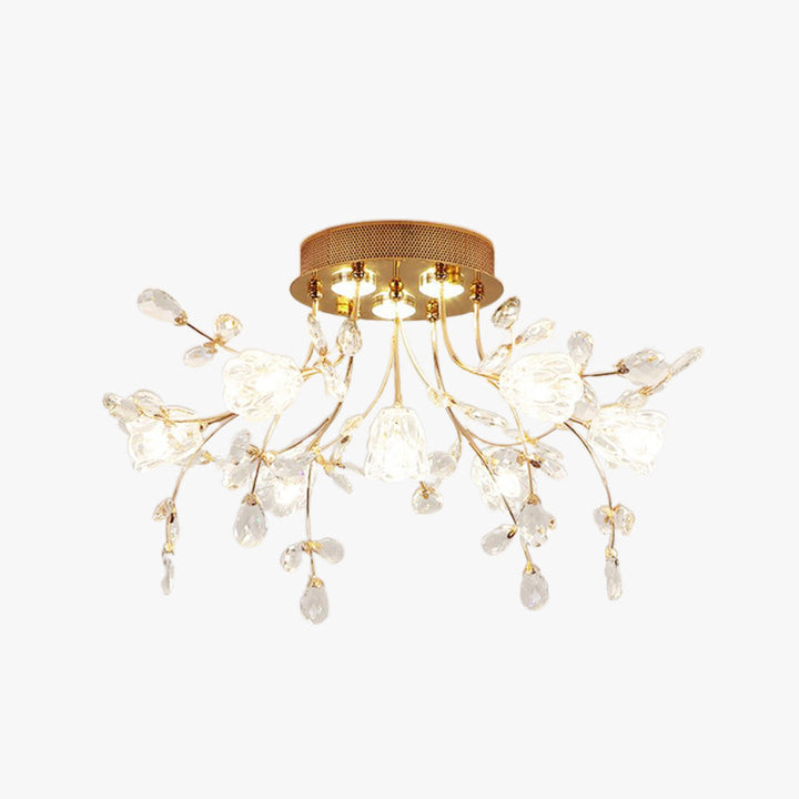Arisha Design LED Plafonnier Fleur Art Deco Métal/Verre Doré Salon/Chambre à Coucher - Neutralighting