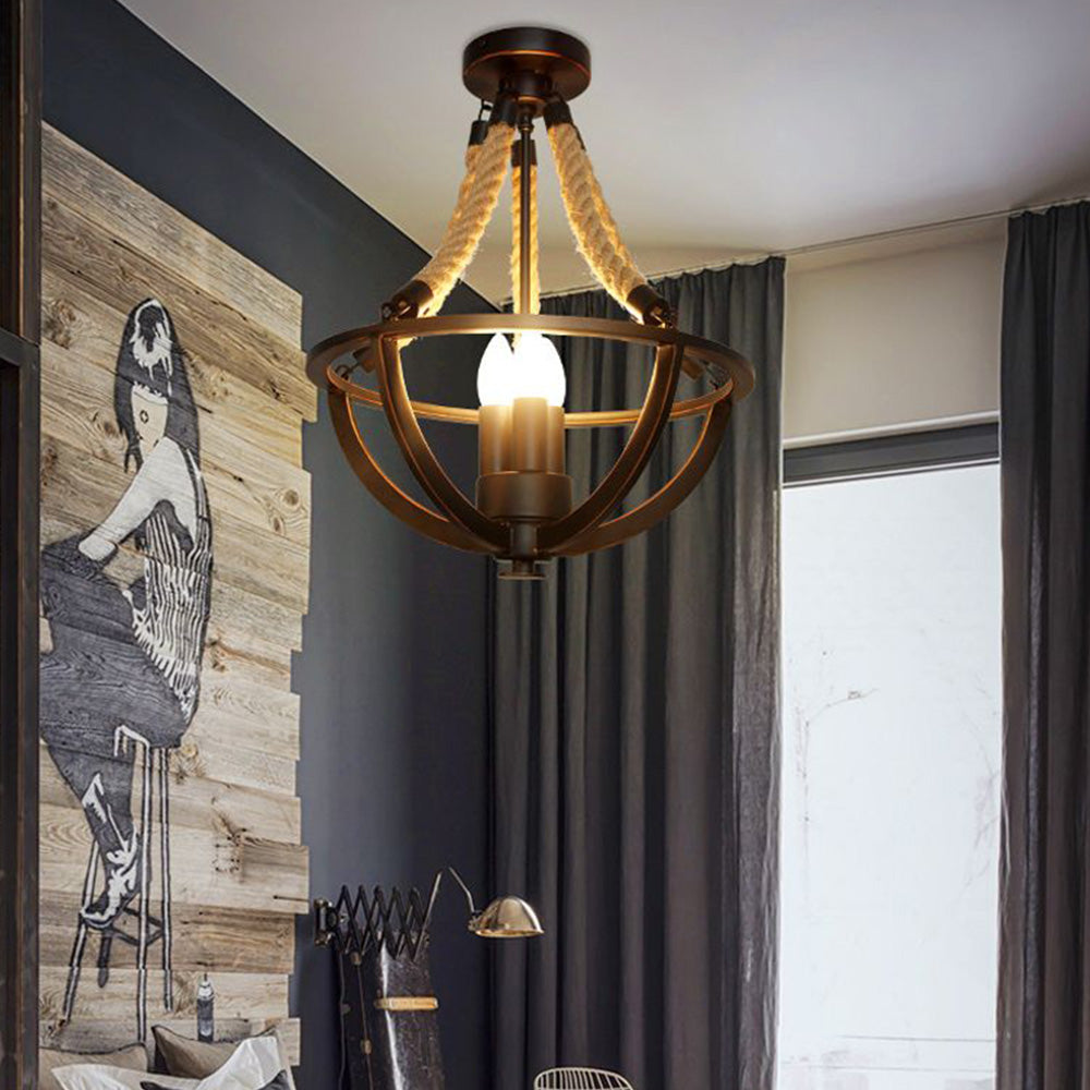 Silva Industrielle Luminaires Suspensions Bol Vintage LED Métal/Corde de Chanvre Noir Salon/Chambre à Coucher - Neutralighting