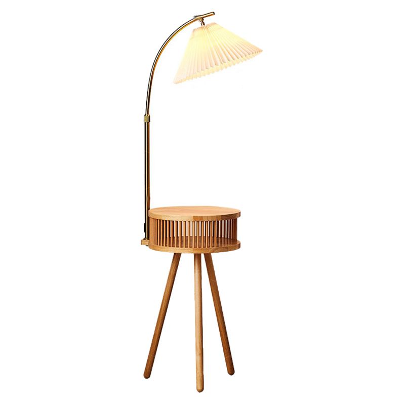 Muto Lampadaire Plissé Vintage, Métal/Tissu, Bois/Noyer, Salon - Neutralighting