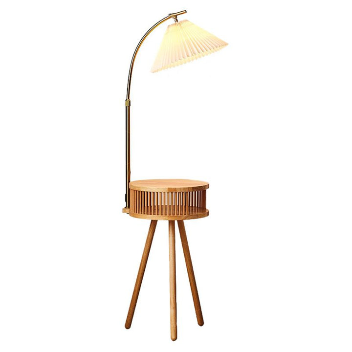 Muto Lampadaire Plissé Vintage, Métal/Tissu, Bois/Noyer, Salon - Neutralighting