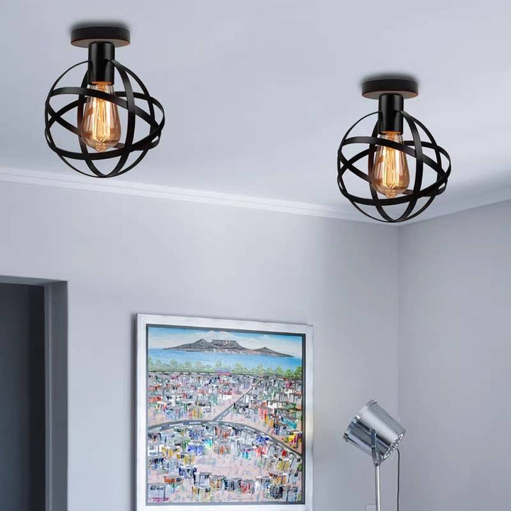 Arisha Plafonnier Globe Vintage, Métal, Noir, Balcon - Neutralighting