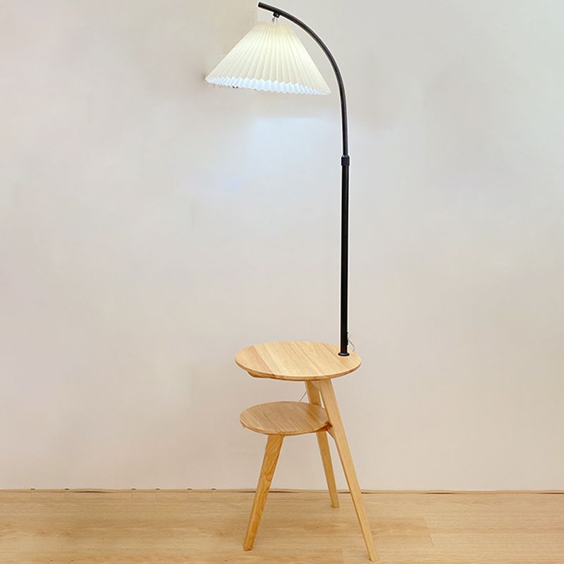 Muto Lampadaire Plissé Vintage, Métal/Tissu, Bois/Noyer, Salon - Neutralighting