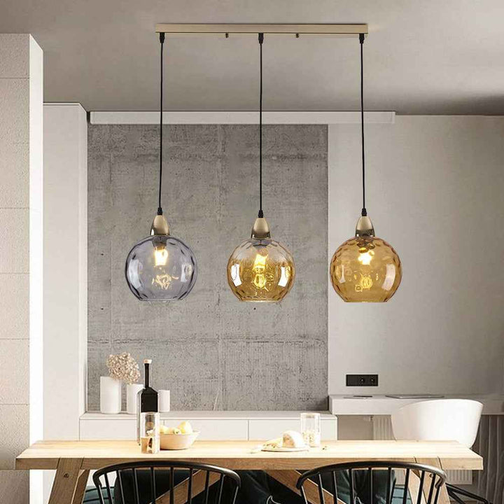 Valentina Suspension Boule Ondulation Nortique Métal/Verre Vert/Gris Salon - Neutralighting