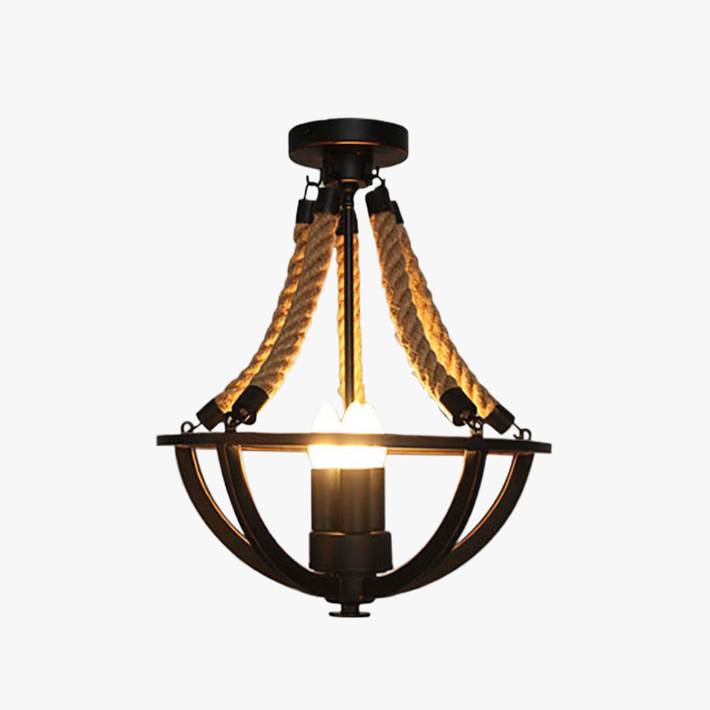 Silva Industrielle Luminaires Suspensions Bol Vintage LED Métal/Corde de Chanvre Noir Salon/Chambre à Coucher - Neutralighting
