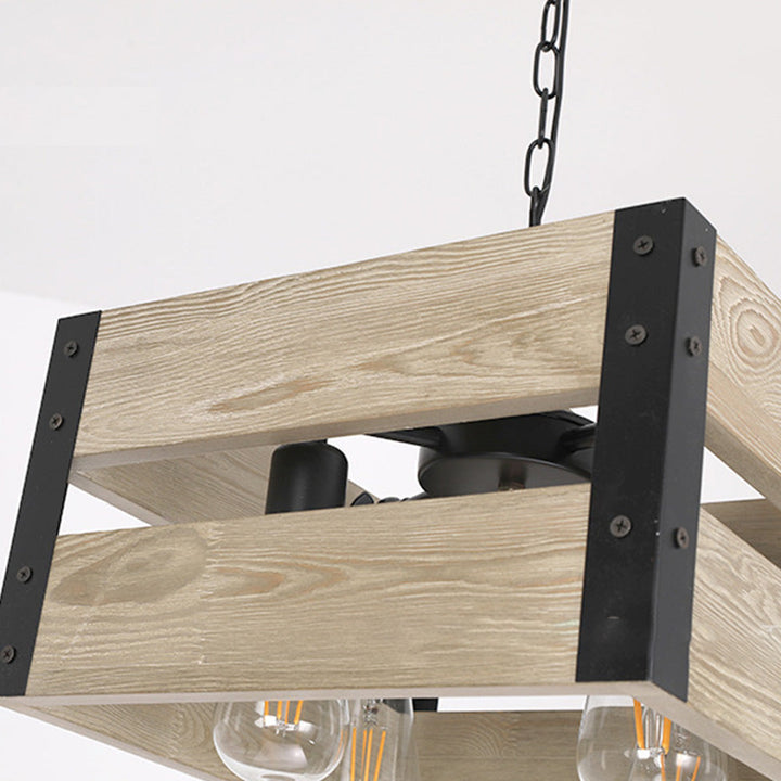 Silva Suspension Carrée Rustique, Metal/Bois, Bois/Marron, Chambre - Neutralighting
