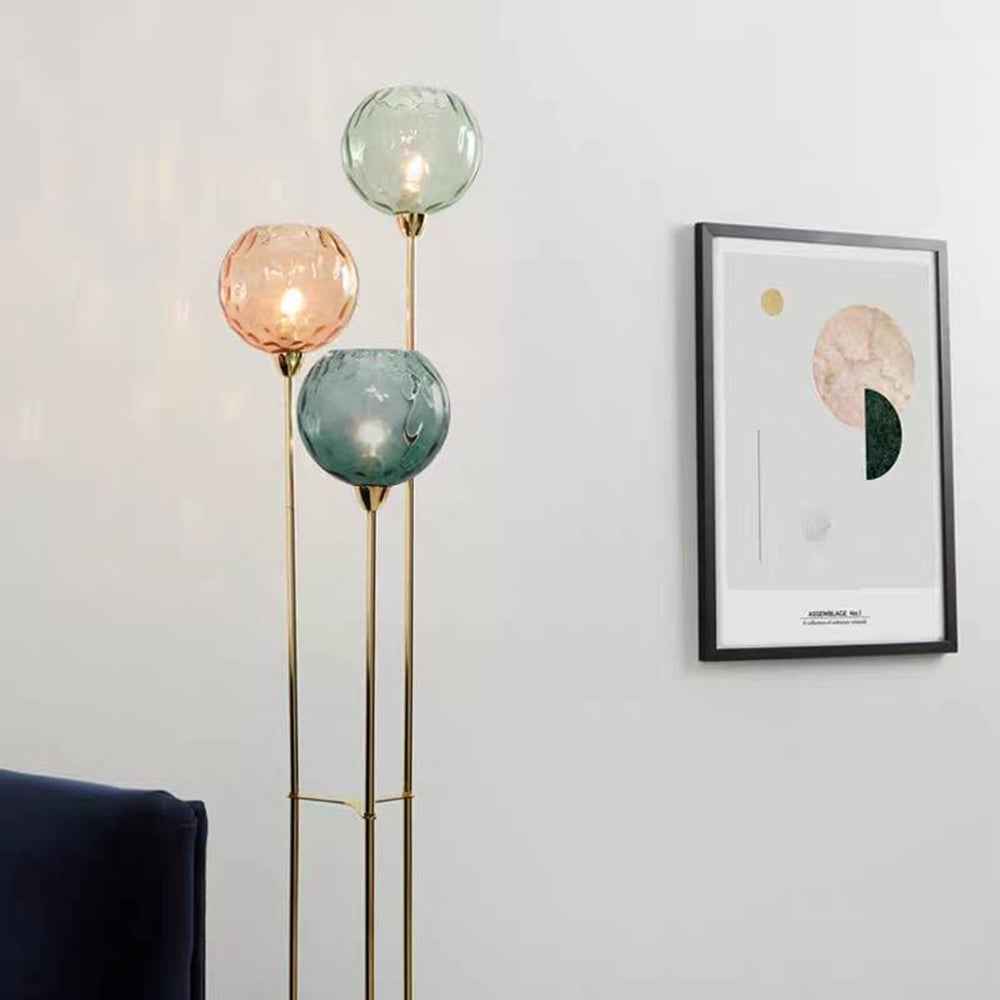 Valentina Lampadaire Boule Moderne, Métal/Verre Mat, Rouge-Gris/Orange-Bleu, Salon - Neutralighting