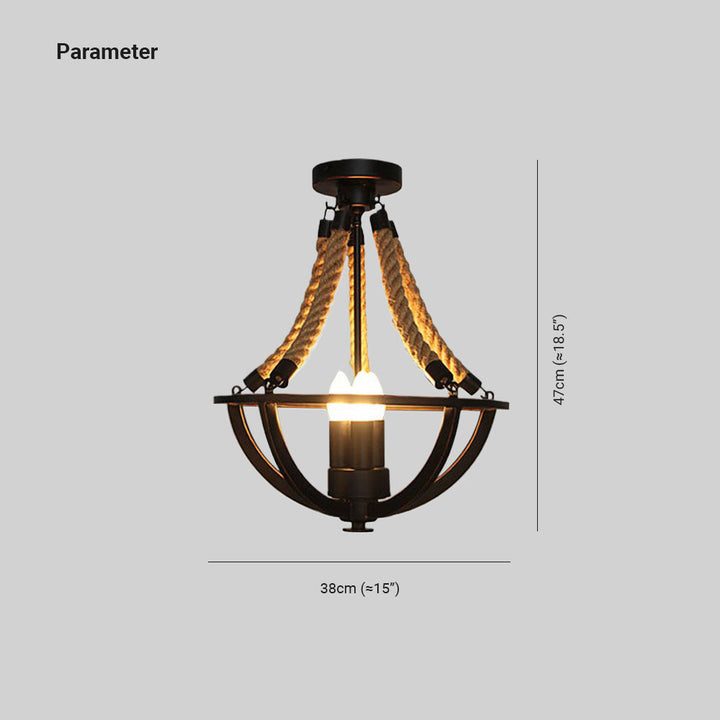 Silva Industrielle Luminaires Suspensions Bol Vintage LED Métal/Corde de Chanvre Noir Salon/Chambre à Coucher - Neutralighting