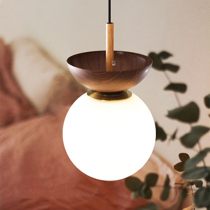 Valentina Nordique Japonais Glob LED Plafonnier/Suspension Métal Verre Chambre à coucher, Burlywood - Neutralighting