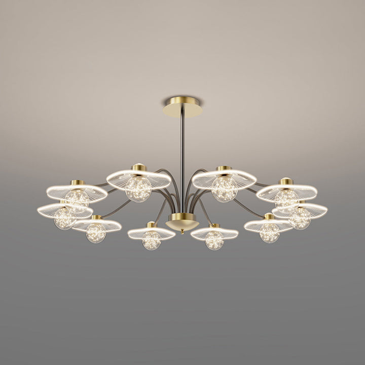 Arisha Suspension Multi Transitionnel, Métal/Acrylique/Verre, Doré, Salon/Chambre à Coucher - Neutralighting