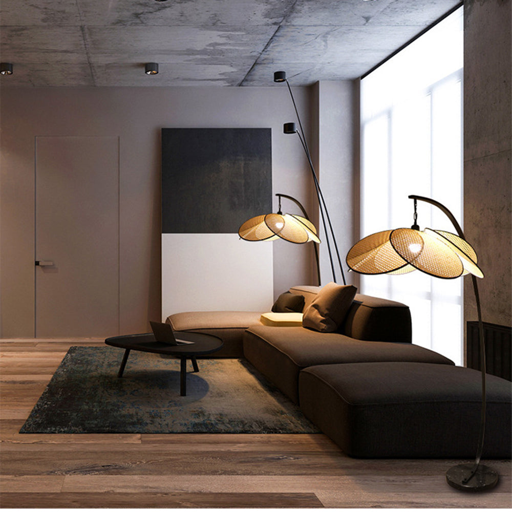 Ritta Lampadaire Fleur Naturel, Métal/Rotin, Beige, Salon/Chambre - Neutralighting