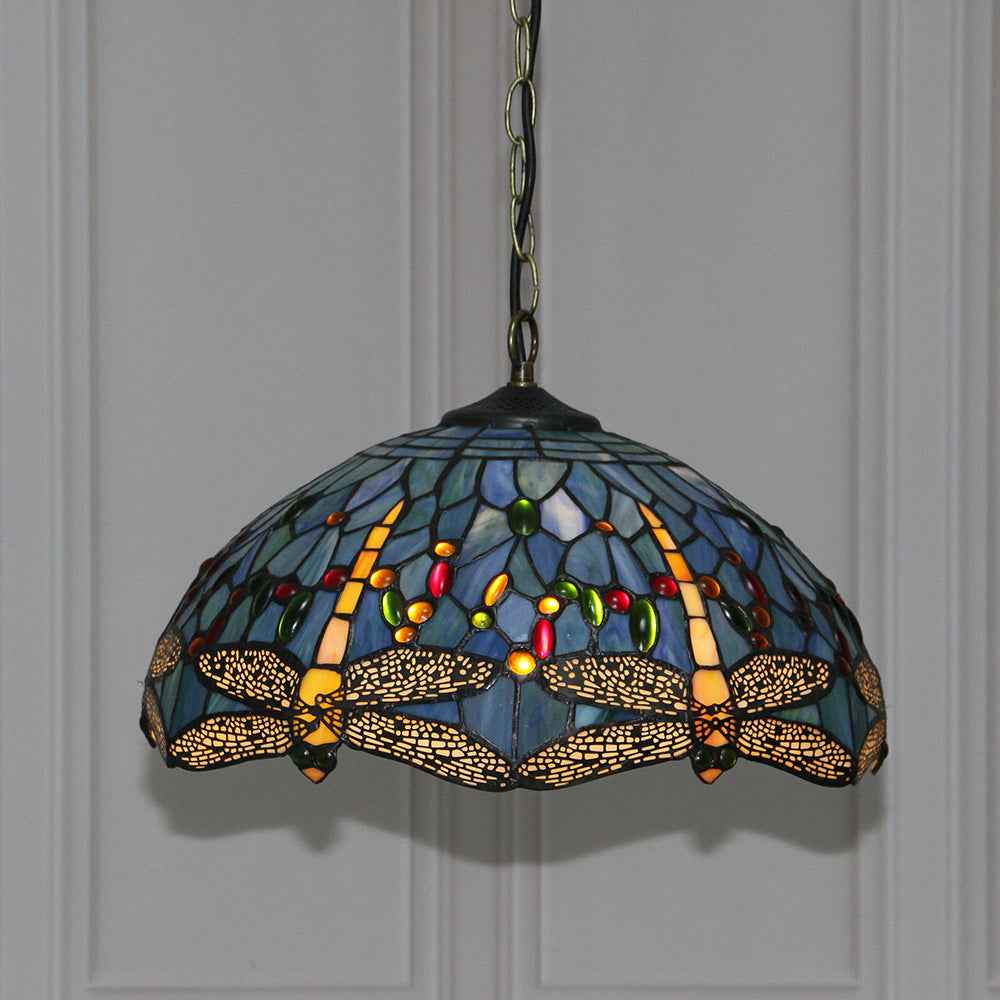 Tiffany Vintage Suspension Tachée Métal Verre Bol Chambre À Coucher - Neutralighting