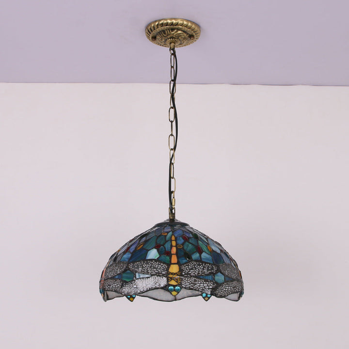Tiffany Vintage Suspension Tachée Métal Verre Bol Chambre À Coucher - Neutralighting