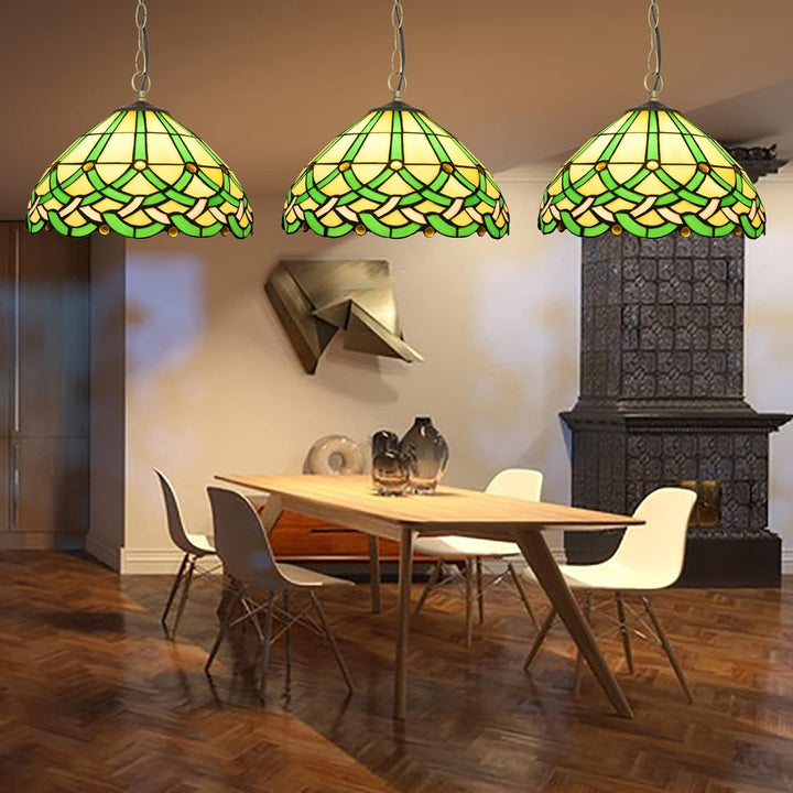 Tiffany Vintage Ligne Gemmes Cône Suspension Verre Métal Salon - Neutralighting