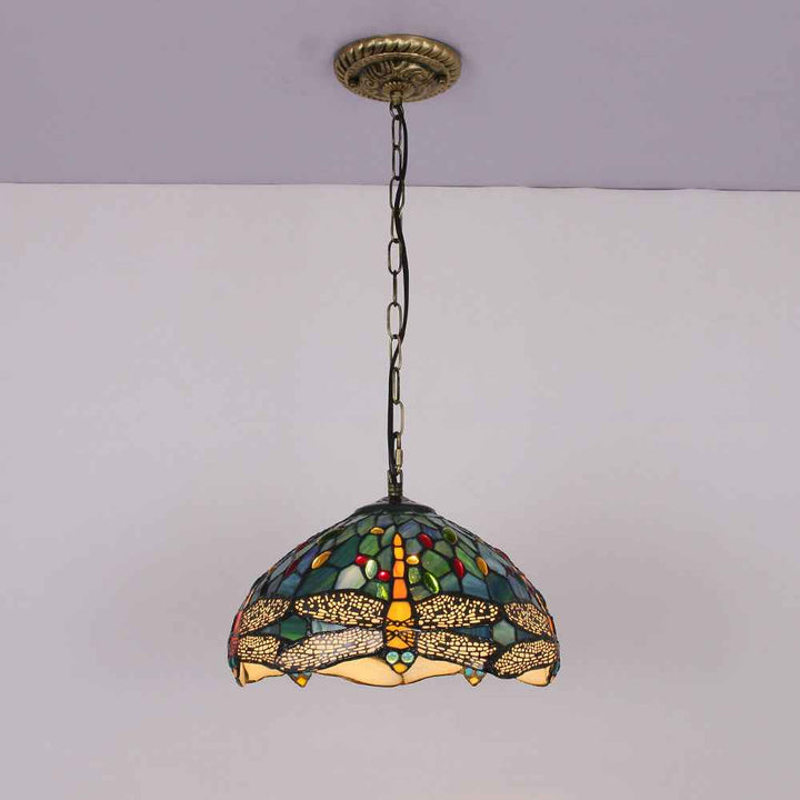 Tiffany Vintage Suspension Tachée Métal Verre Bol Chambre À Coucher - Neutralighting