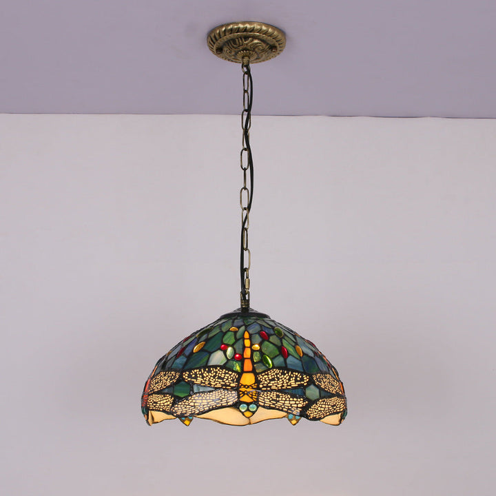 Tiffany Vintage Suspension Tachée Métal Verre Bol Chambre À Coucher - Neutralighting