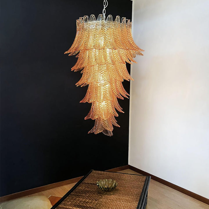 Aurora Lustre Ambre Verre Feuille Superposé Déclaration Artistique - Neutralighting