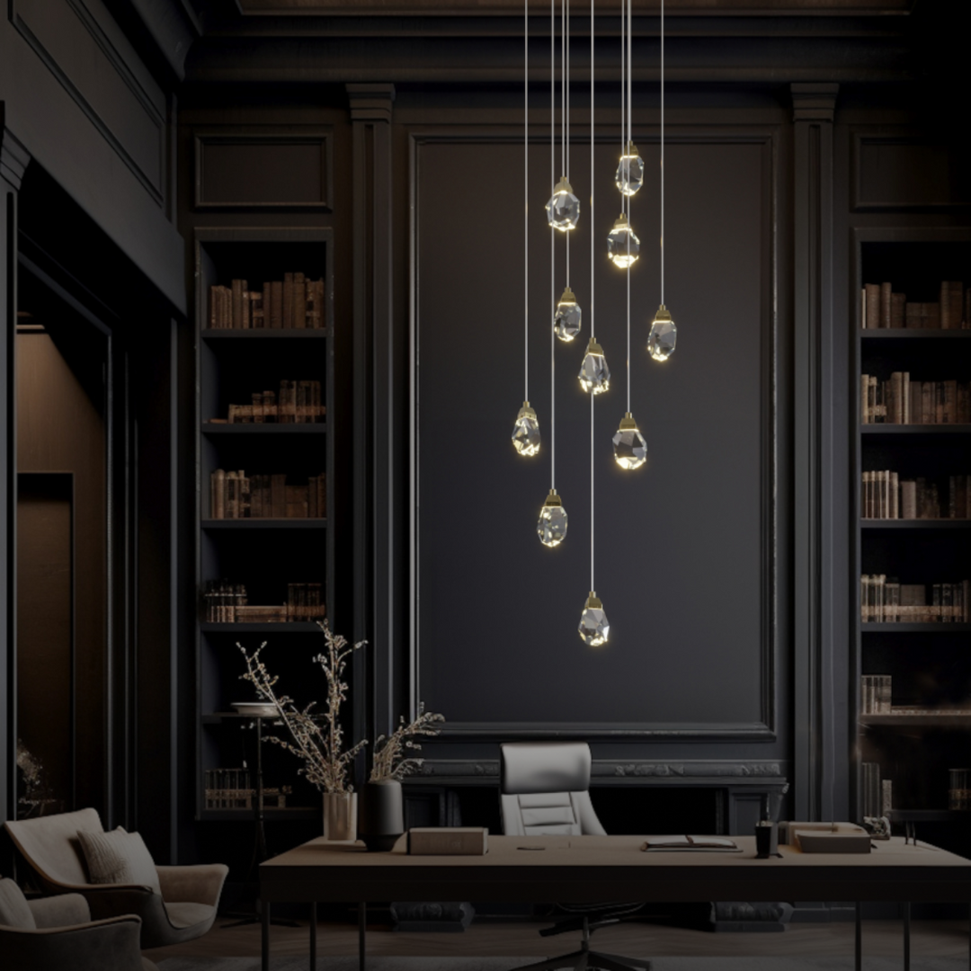 Kristy Luminaire Or Suspension Verre/Métal Pierres Chambre/Salon - Neutralighting