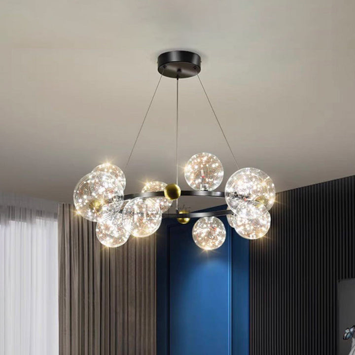 Valentina Suspension Boule Moderne, Métal/Verre, Doré/Noir, Salon - Neutralighting
