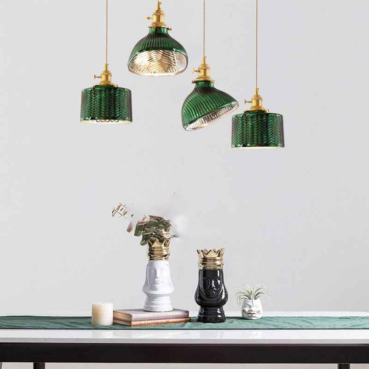 Valentina Suspension Cylindre/Géométrie Vintage, Métal/Verre, Vert, Salle à Manger - Neutralighting