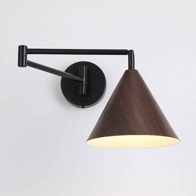 Muto Applique Murale Ajustable Conique, Métal, Marron/Bois, Chambre - Neutralighting