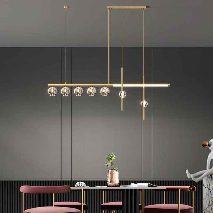Kristy Suspension Linéaire/Sphère Moderne, Métal/Cristal, Doré, Salle à Manger - Neutralighting