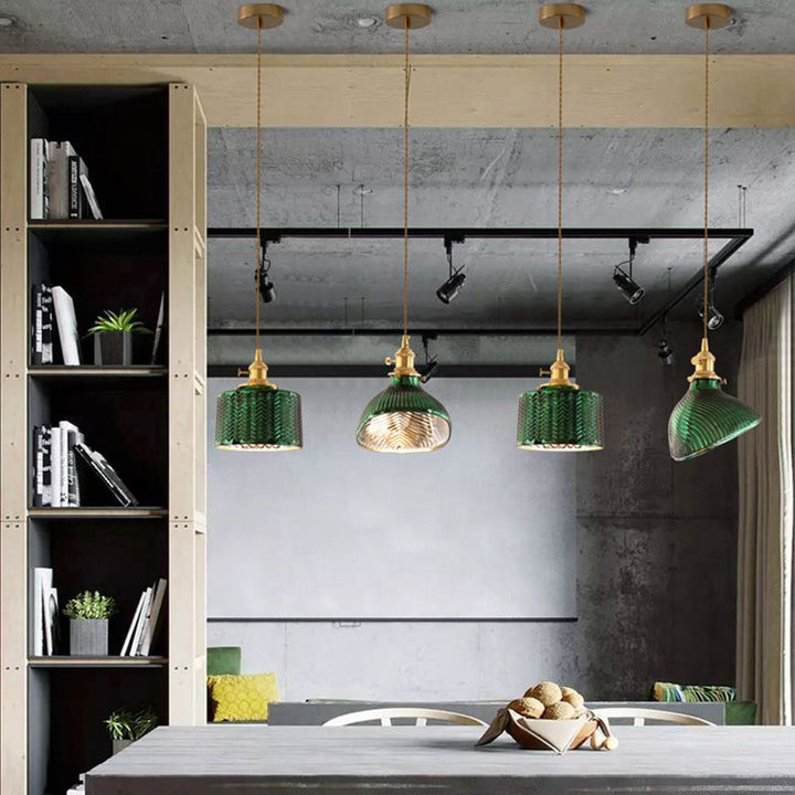Valentina Suspension Cylindre/Géométrie Vintage, Métal/Verre, Vert, Salle à Manger - Neutralighting
