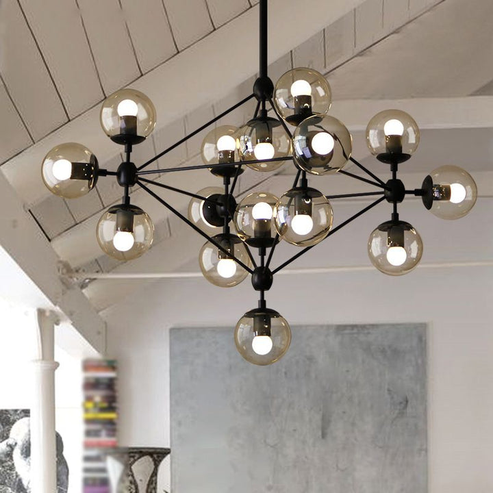 Valentina Lustre Industriel, Metal/Verre, Noir, Chambre - Neutralighting