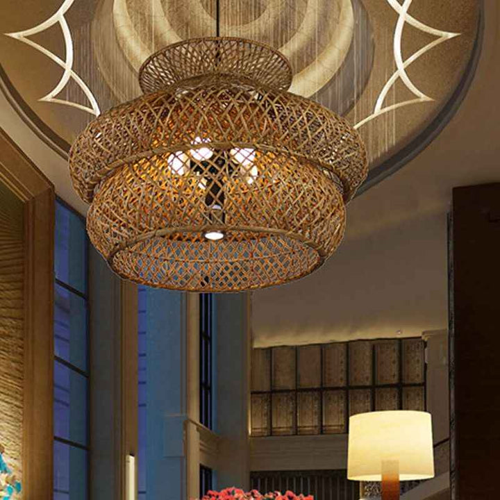 Ritta Vintage LED Suspension Marron Rotin Salon Chambre à coucher - Neutralighting
