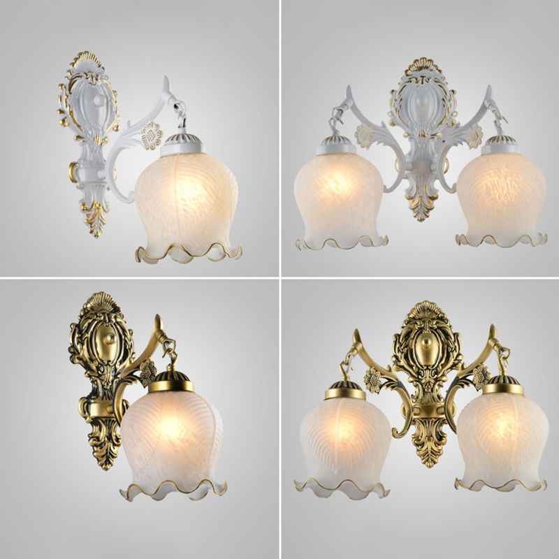 Ray Applique Fleur Vintage, Métal/Verre, Blanc/Bronze, Salon - Neutralighting